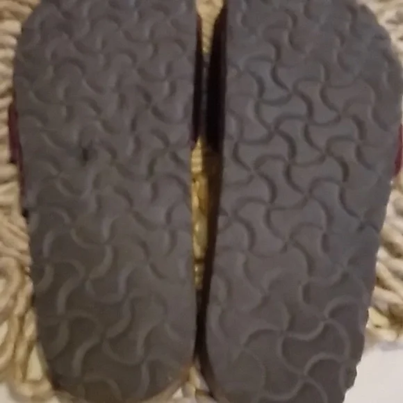 Birkenstock Maroon "MADRID" Leather Slides with Brass Buckles, Size 37, Narrow. - Picture 3 of 3